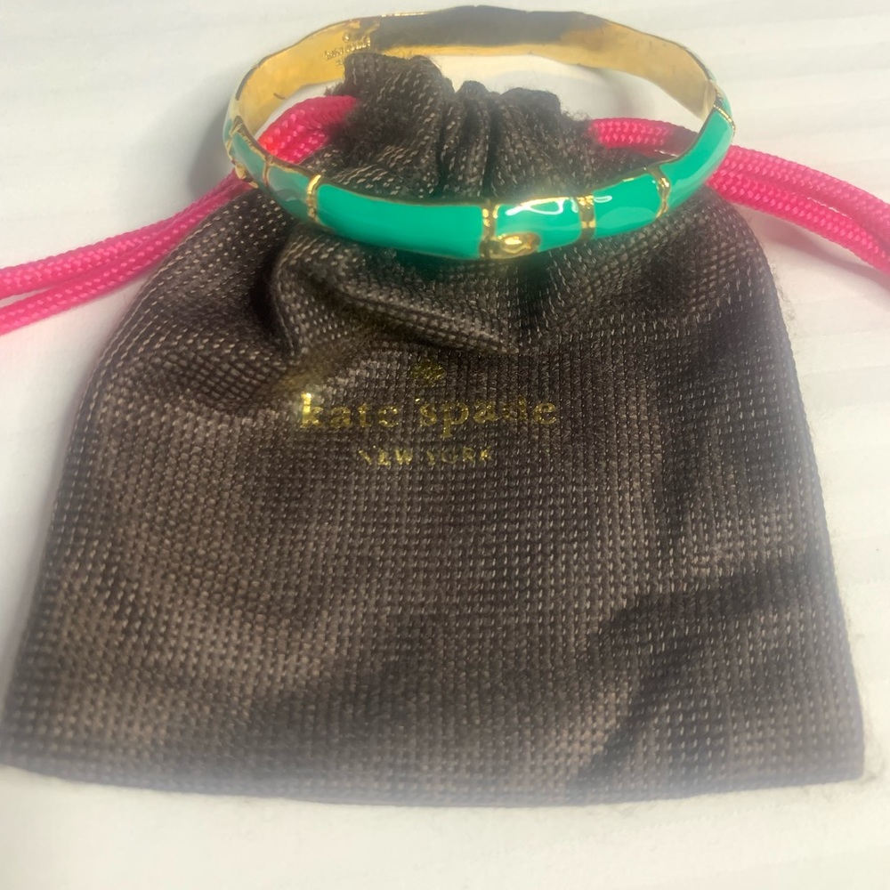 Kate‎ spade NEW YORK Bamboo Green Enamel Goldplated Bangle Bracelet